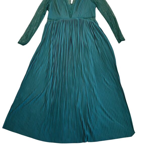 Asos Curve New Sz 16 Pleated Maxi Dress with Lace Sleeves Bridesmaid Deep Green - Picture 13 of 16
